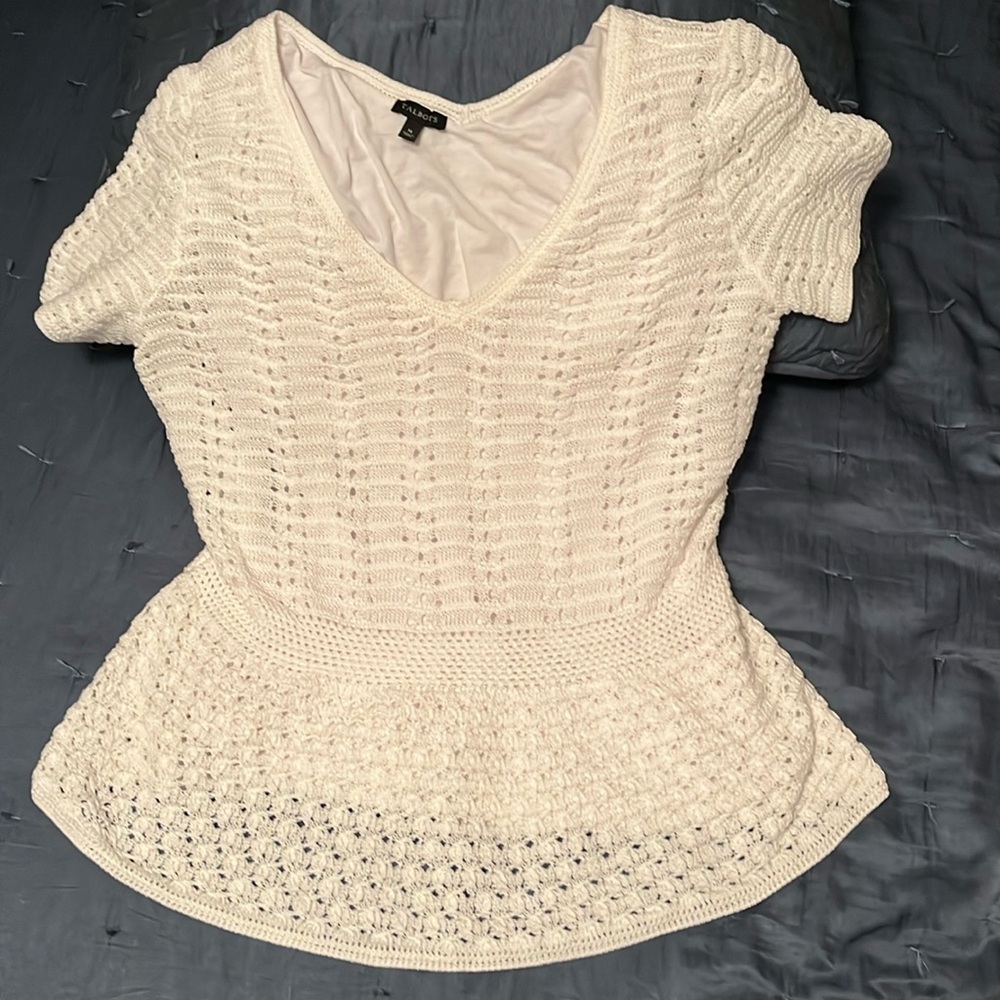 Talbots White Crochet Top